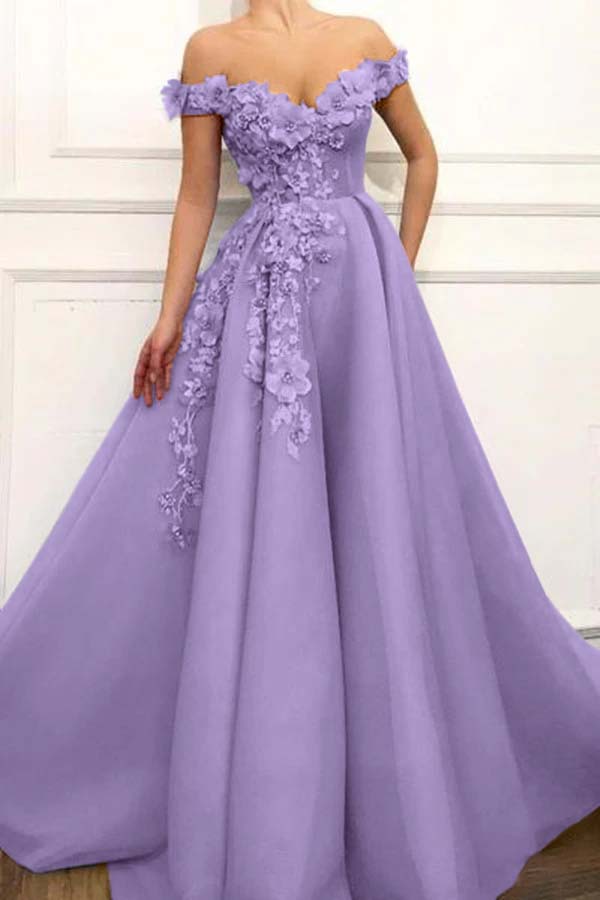 Off the Shoulder Strapless Long Prom Dress with Appliques