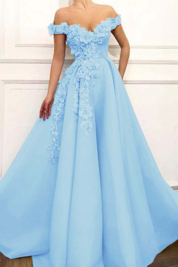 Off the Shoulder Strapless Long Prom Dress with Appliques