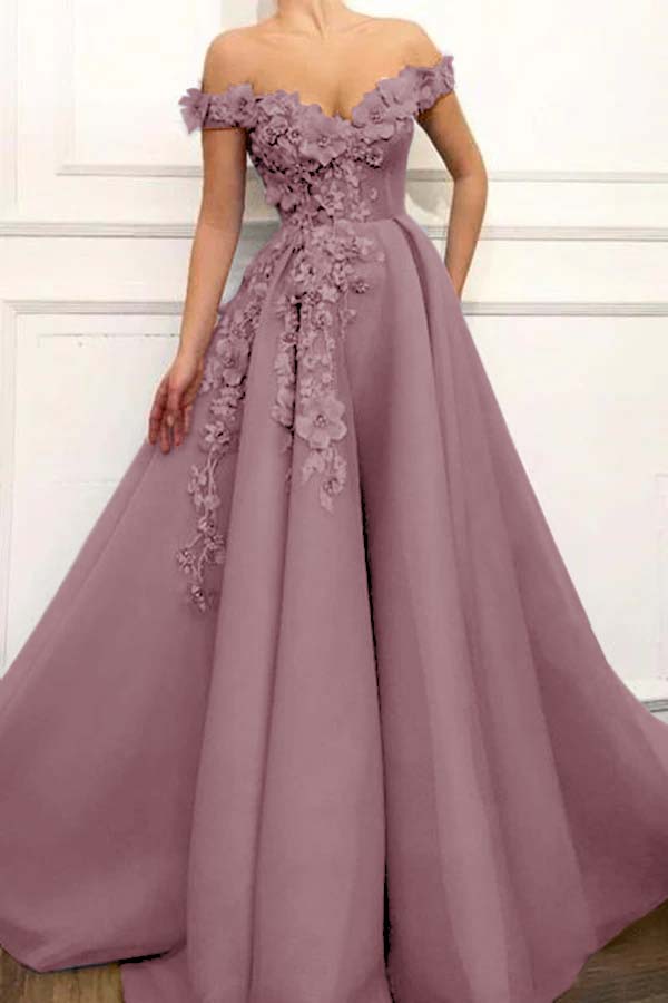 Off the Shoulder Strapless Long Prom Dress with Appliques
