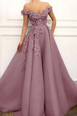 Off the Shoulder Strapless Long Prom Dress with Appliques