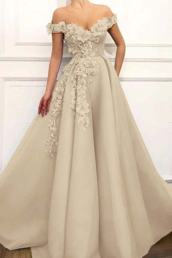 Off the Shoulder Strapless Long Prom Dress with Appliques