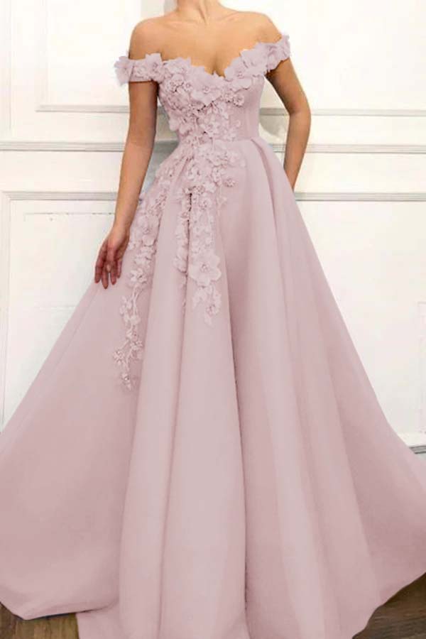 Off the Shoulder Strapless Long Prom Dress with Appliques