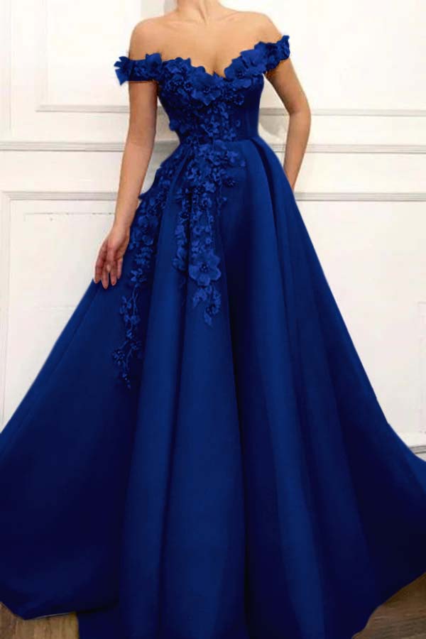 Off the Shoulder Strapless Long Prom Dress with Appliques