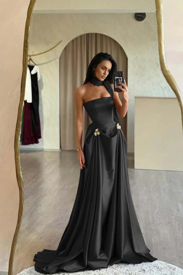 Strapless A-Line Long Prom Dress with Beading and Ruffles