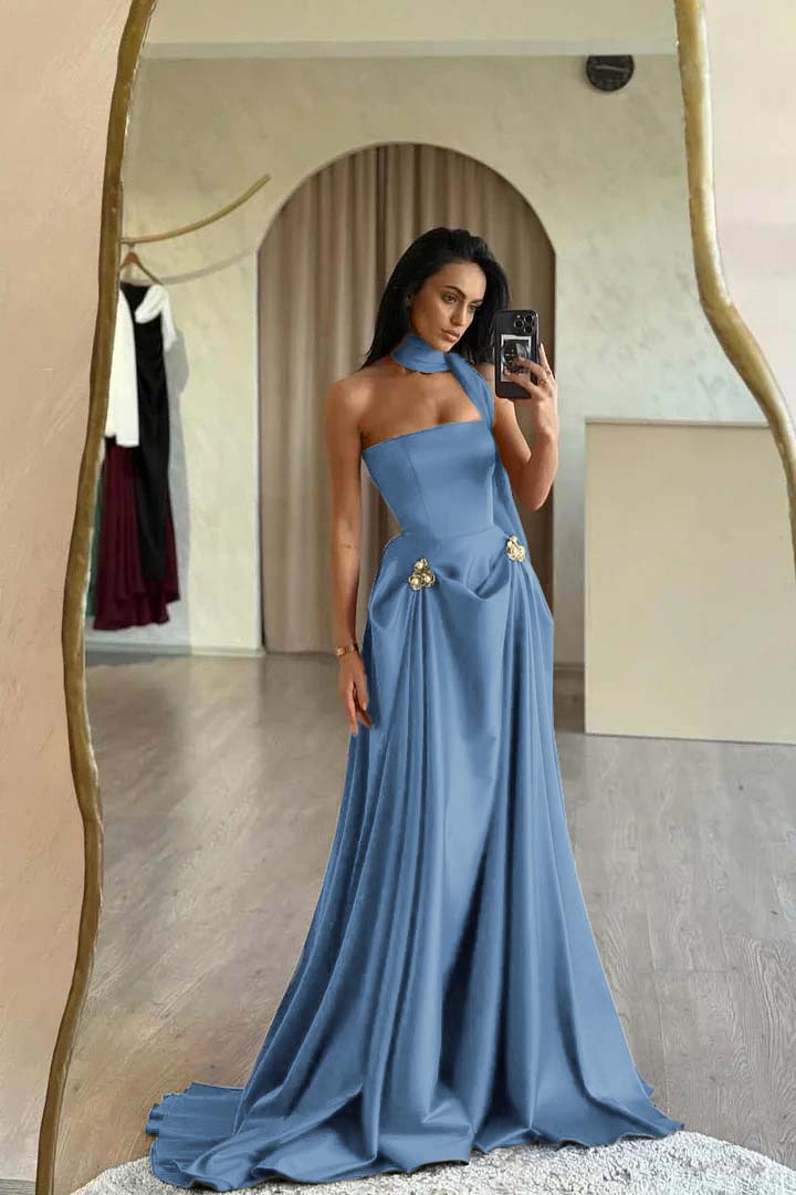 Strapless A-Line Long Prom Dress with Beading and Ruffles