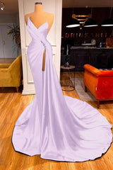 Strapless Sleeveless High Split Long Prom Dress With Beading
