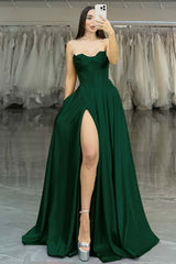 Strapless Long Prom Dress with Split Pleated