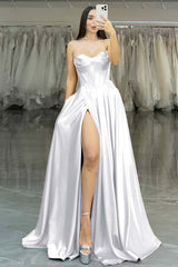 Strapless Long Prom Dress with Split Pleated