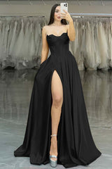 Strapless Long Prom Dress with Split Pleated
