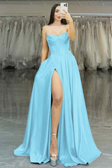 Strapless Long Prom Dress with Split Pleated
