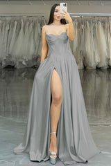 Strapless Long Prom Dress with Split Pleated