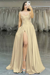 Strapless Long Prom Dress with Split Pleated