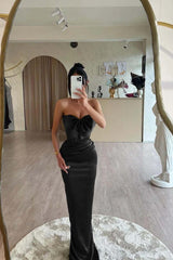 Strapless Mermaid Long Pleated Prom Dress with Bowknot