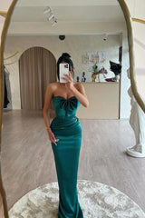 Strapless Mermaid Long Pleated Prom Dress with Bowknot