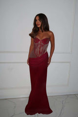 Strapless Mermaid Long Prom Dress with Lace Pleated