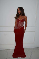 Strapless Mermaid Long Prom Dress with Lace Pleated