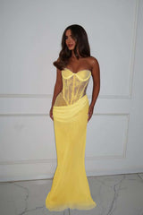 Strapless Mermaid Long Prom Dress with Lace Pleated
