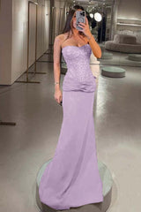 Elegant Strapless Mermaid Long Prom Dress with Pleated Sequins