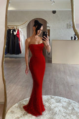 Strapless Mermaid Long Prom Dress with Sequin Pleats