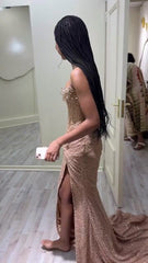 Strapless Mermaid Long Prom Dress with Sequins Split