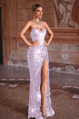 Strapless Mermaid Long Prom Dress with Split and Sequins