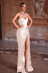Strapless Mermaid Long Prom Dress with Split and Sequins