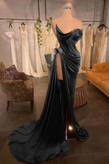 Strapless Long Pleated Prom Dress with Beading and Split