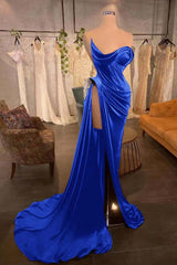 Strapless Long Pleated Prom Dress with Beading and Split