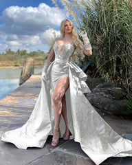Strapless Long Prom Dress with Beading Split Gloves