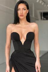 Black Strapless Sweetheart Mermaid Long Prom Dress with Split