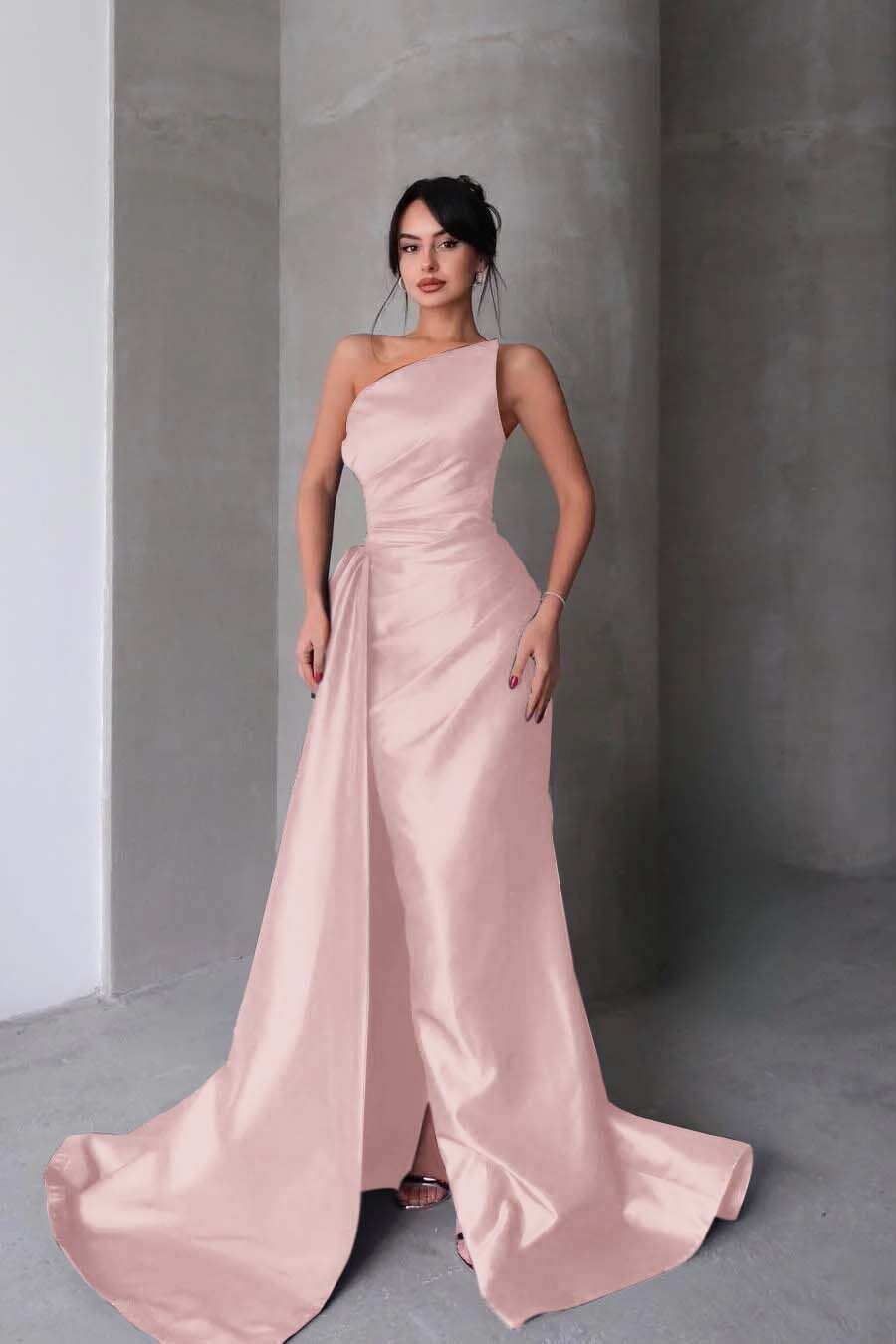 Strapless Mermaid Long Prom Dress with Split Pleated