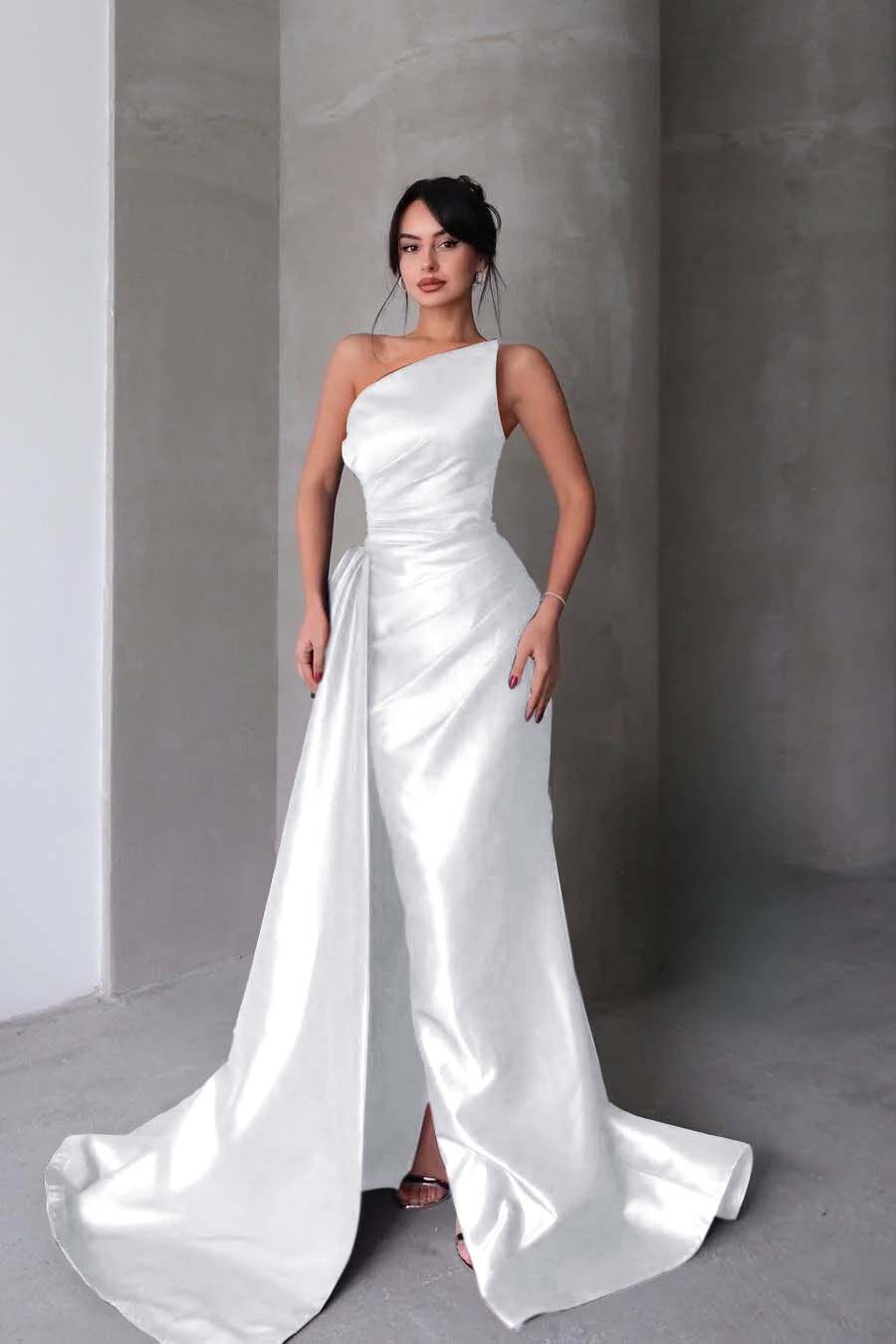 Strapless Mermaid Long Prom Dress with Split Pleated