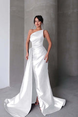 Strapless Mermaid Long Prom Dress with Split Pleated