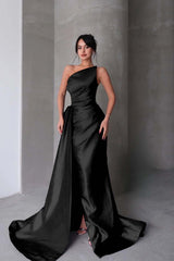 Strapless Mermaid Long Prom Dress with Split Pleated