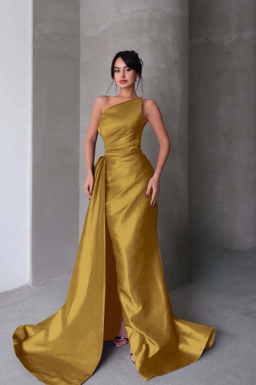 Strapless Mermaid Long Prom Dress with Split Pleated