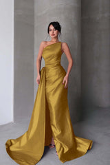 Strapless Mermaid Long Prom Dress with Split Pleated