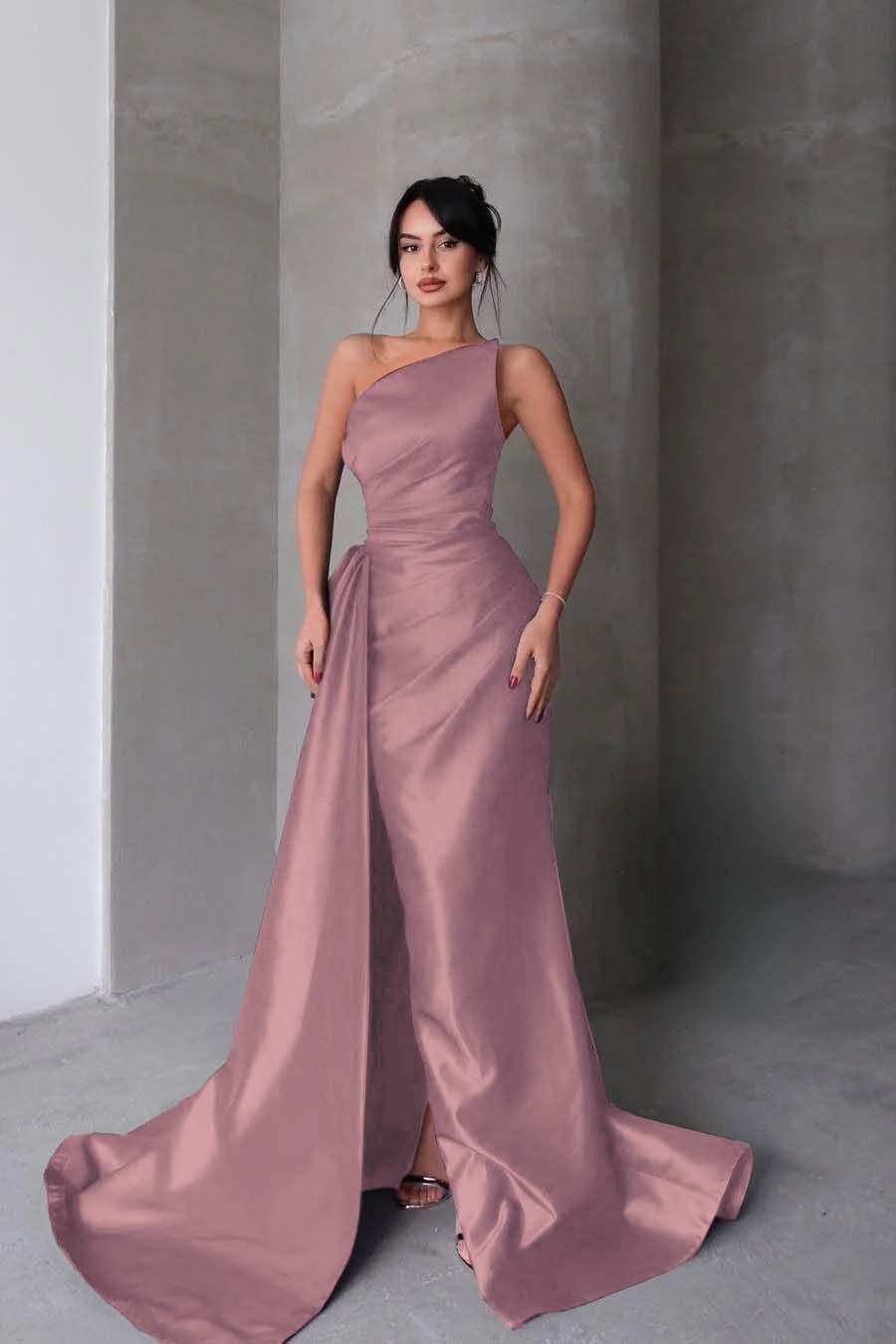 Strapless Mermaid Long Prom Dress with Split Pleated