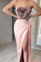 Olive Green Strapless Mermaid Long Prom Dress with Split