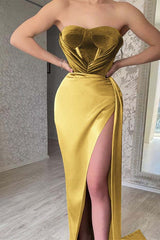 Olive Green Strapless Mermaid Long Prom Dress with Split