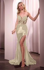 Strapless Mermaid Long Prom Dress with Split and Appliques