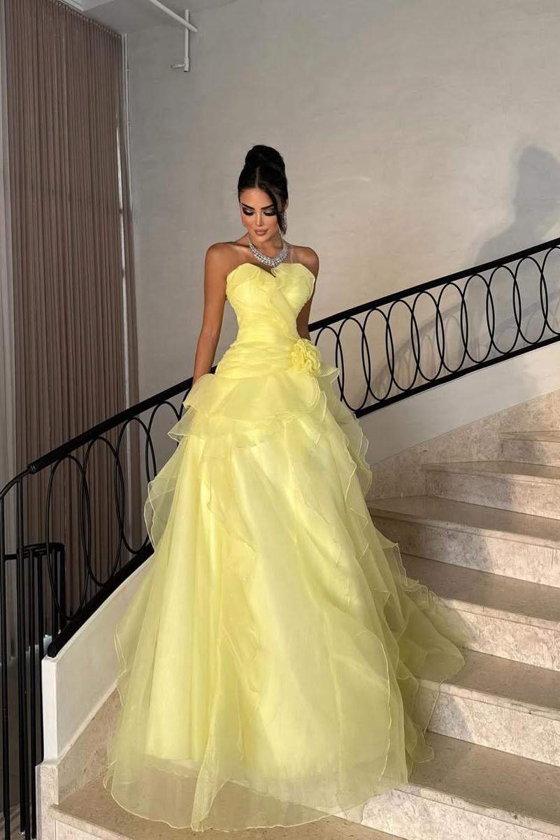 Strapless Sweetheart Long Prom Dress with Pleated Details