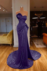 Strapless Sweetheart Mermaid Long Prom Dress with Sequins