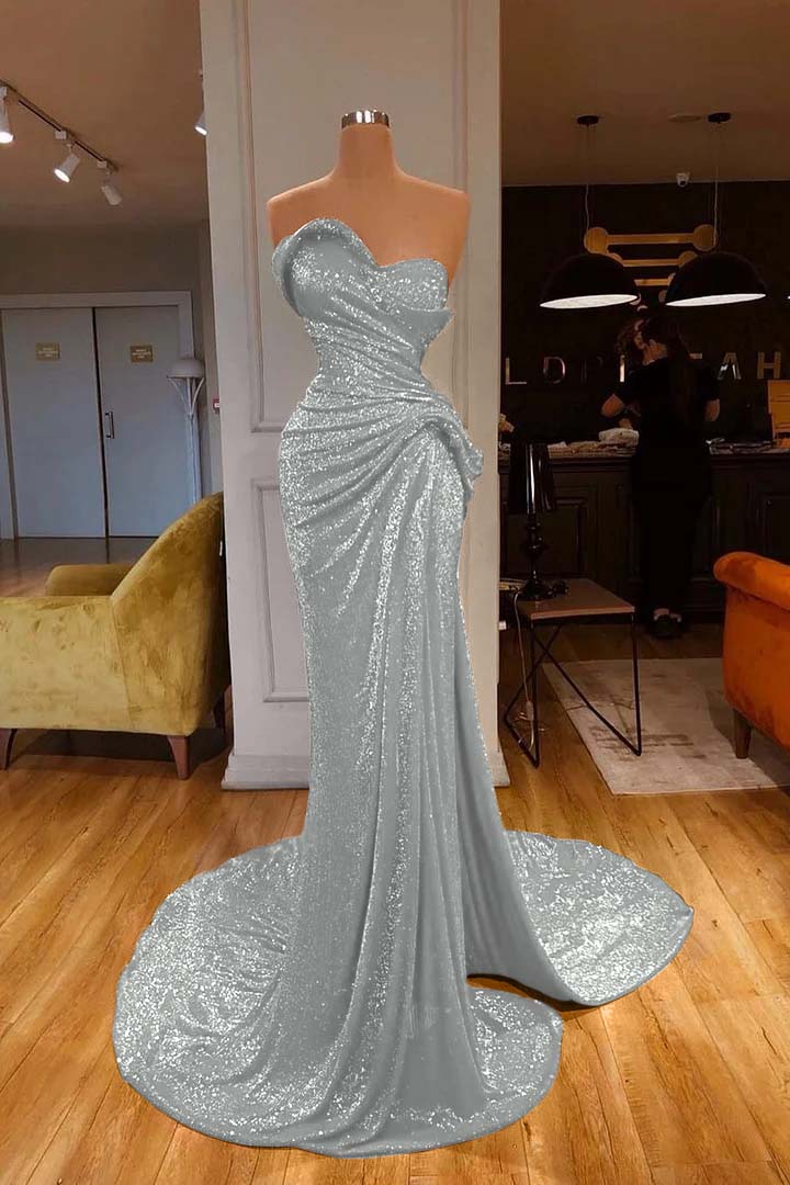 Strapless Sweetheart Mermaid Long Prom Dress with Sequins
