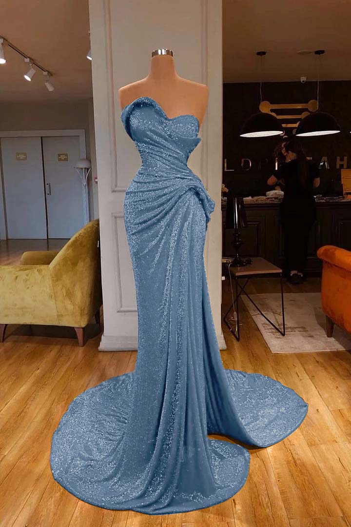 Strapless Sweetheart Mermaid Long Prom Dress with Sequins
