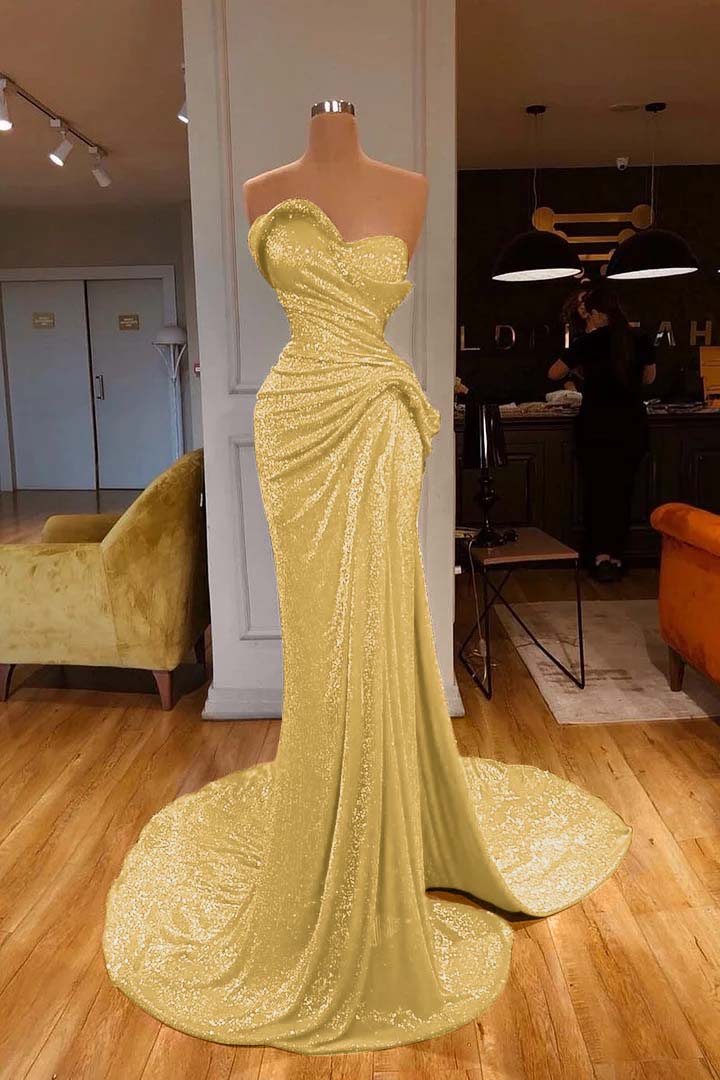 Strapless Sweetheart Mermaid Long Prom Dress with Sequins