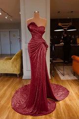 Strapless Sweetheart Mermaid Long Prom Dress with Sequins