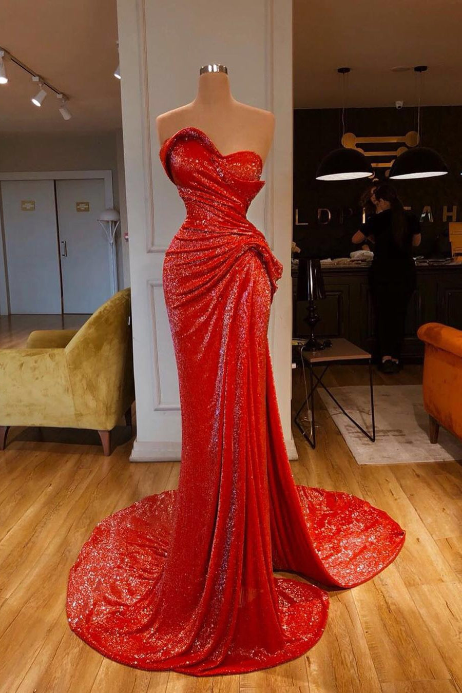 Strapless Sweetheart Mermaid Long Prom Dress with Sequins