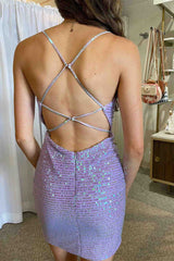 Straps Lavender Stripe Sequins Bodycon Homecoming Dress