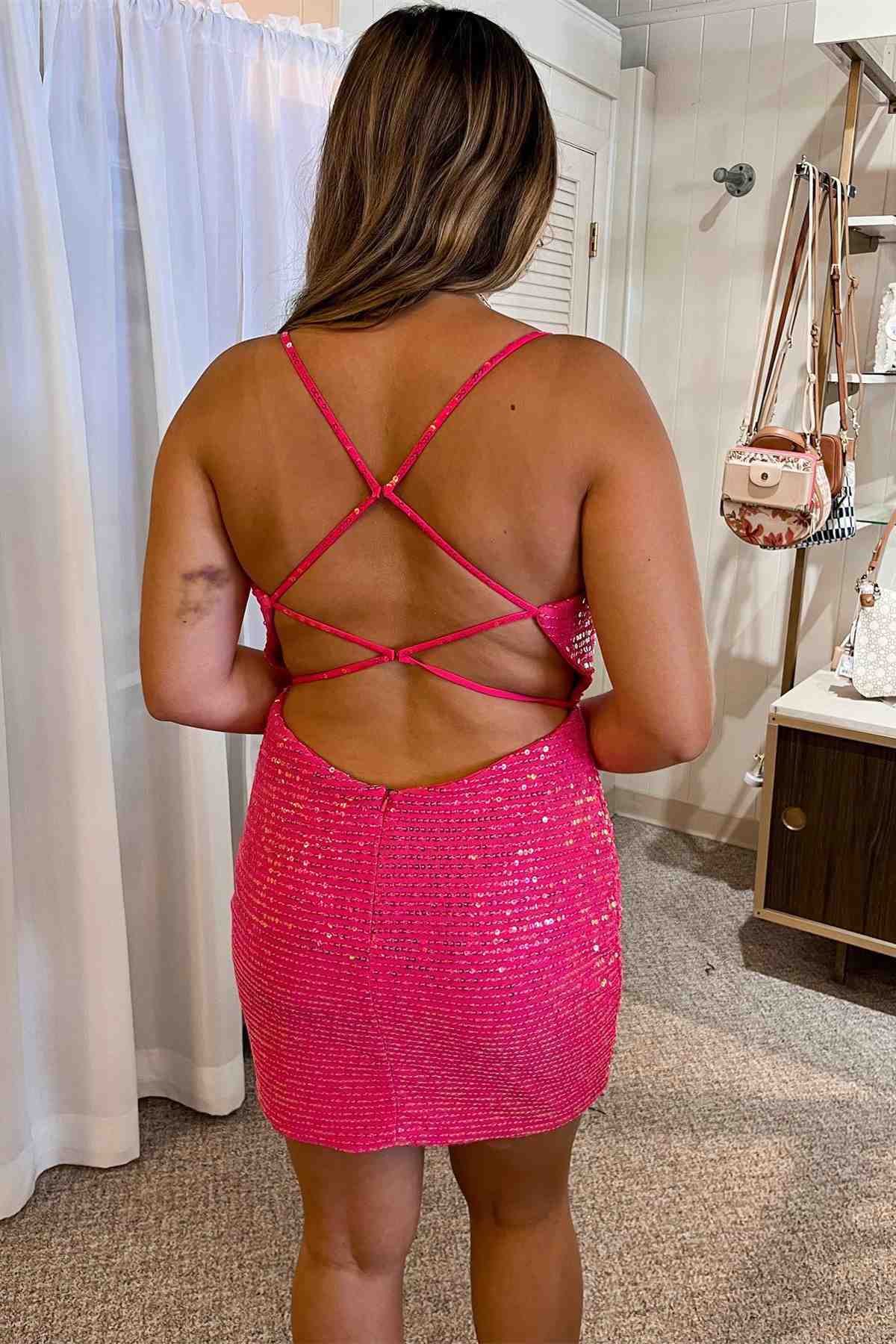 Straps Lavender Stripe Sequins Bodycon Homecoming Dress