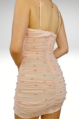 Straps Light Blue Pearls Pleated Tight Homecoming Dress